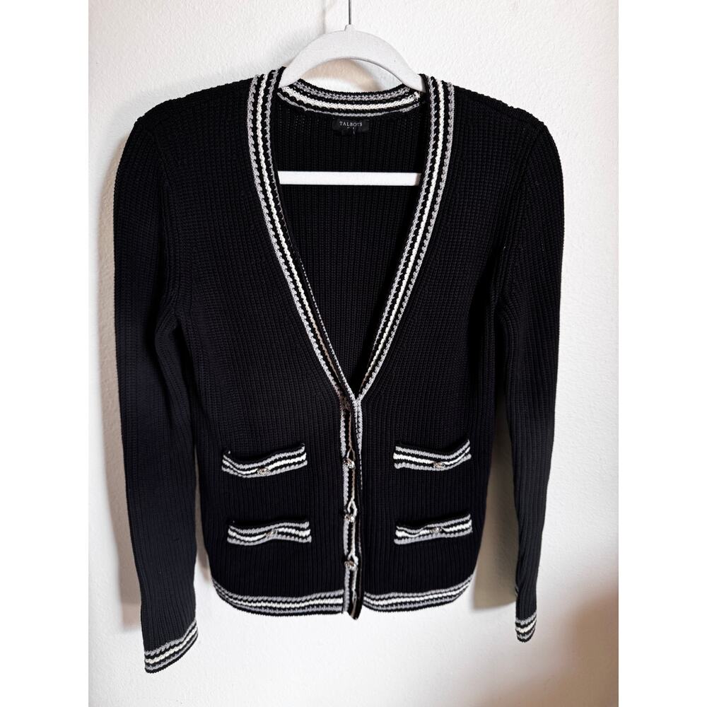Vintage Talbots Women's Cardigan Heavy Knit Black Size Petite (S-M) Granny Core‎